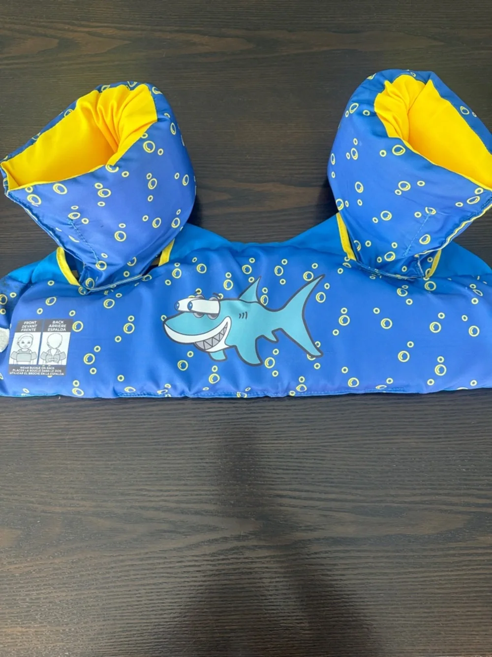 Blue Shark Kids Swim Rashguard Float Vest with Yellow Lining